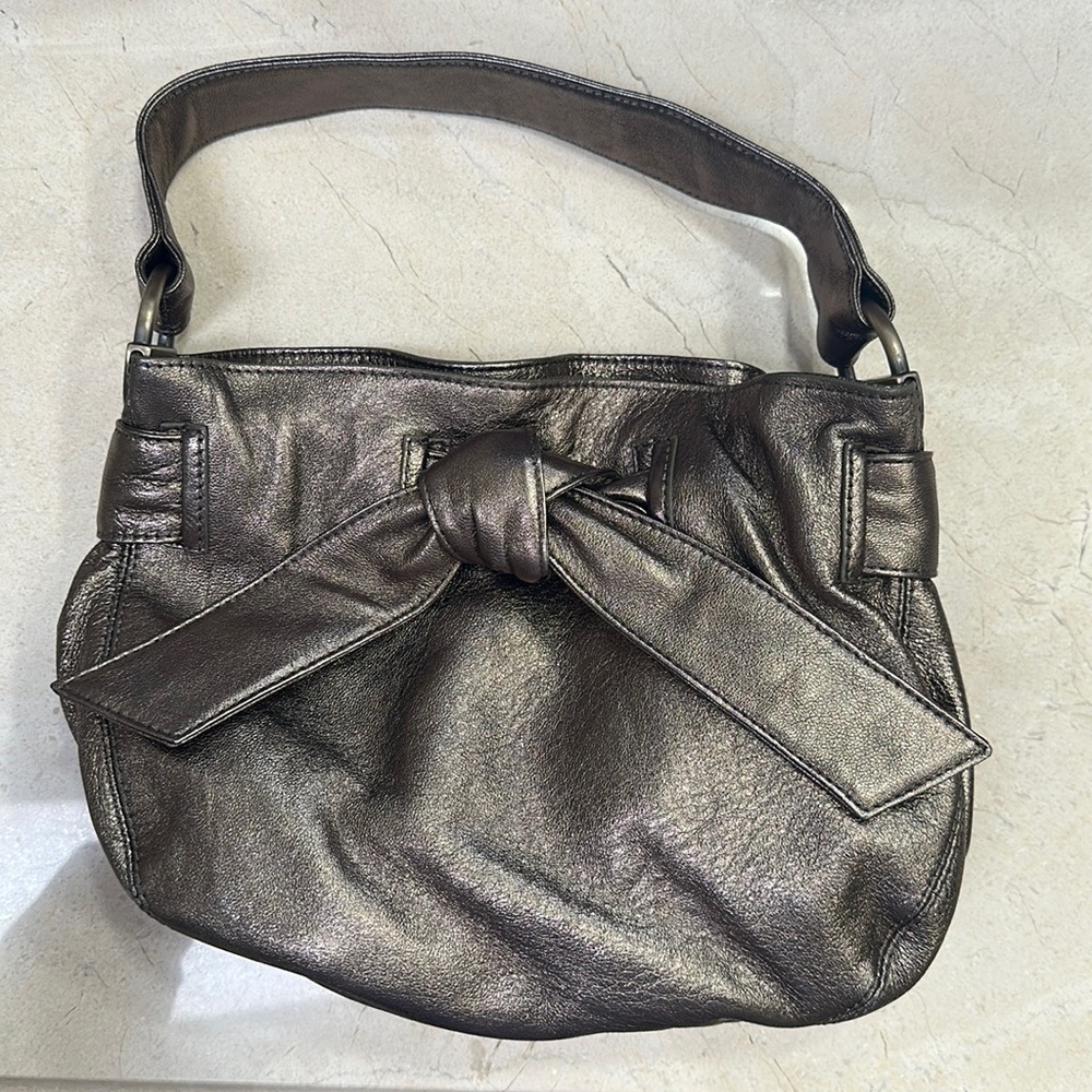 KOOBA ELISHA BRONZE METALLIC LEATHER MINI BOW SHOULDER BAG